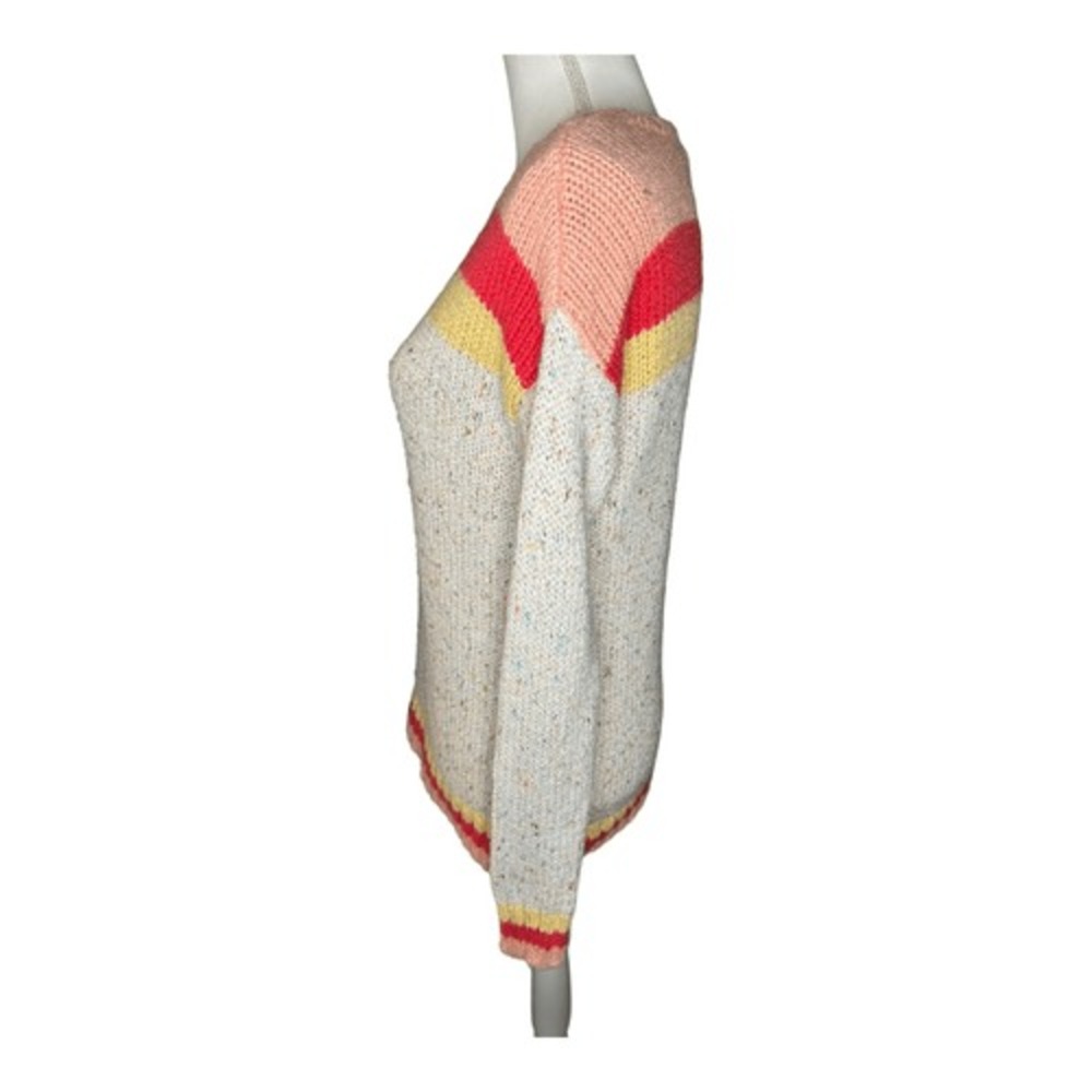 Loft Outlet Womens XS Striped Flecked Knit Crew Neck Sweater Cream Peach‎ Red - Picture 3 of 7